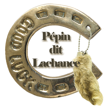 Lucky Horseshoe with rabbits foot and Pepin dit Lachance name