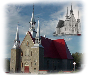 1920 and 2001 photos of Ste-Famille Church, Ile d'Orleans