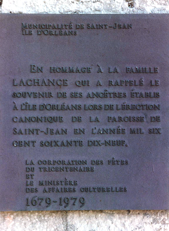 Memorial to the Lachance Family of Île d'Orléans at St-Jean